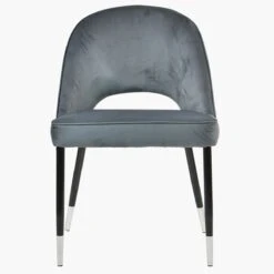 Flair Dark Grey Velvet Dining Chair With Black Silver Legs