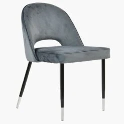Flair Dark Grey Velvet Dining Chair With Black Silver Legs -Furniture Specialty Store flair dark grey velvet silver tip 3