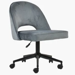 Flair Dark Grey Velvet Swivel Home Office Chair With Black Base -Furniture Specialty Store flair grey office chair black 2