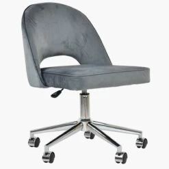 Flair Dark Grey Velvet Swivel Home Office Chair With Chrome Base -Furniture Specialty Store flair grey office chair chrome 2