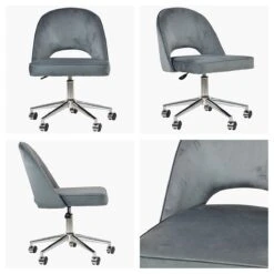 Flair Dark Grey Velvet Swivel Home Office Chair With Chrome Base -Furniture Specialty Store flair grey office chair chrome white