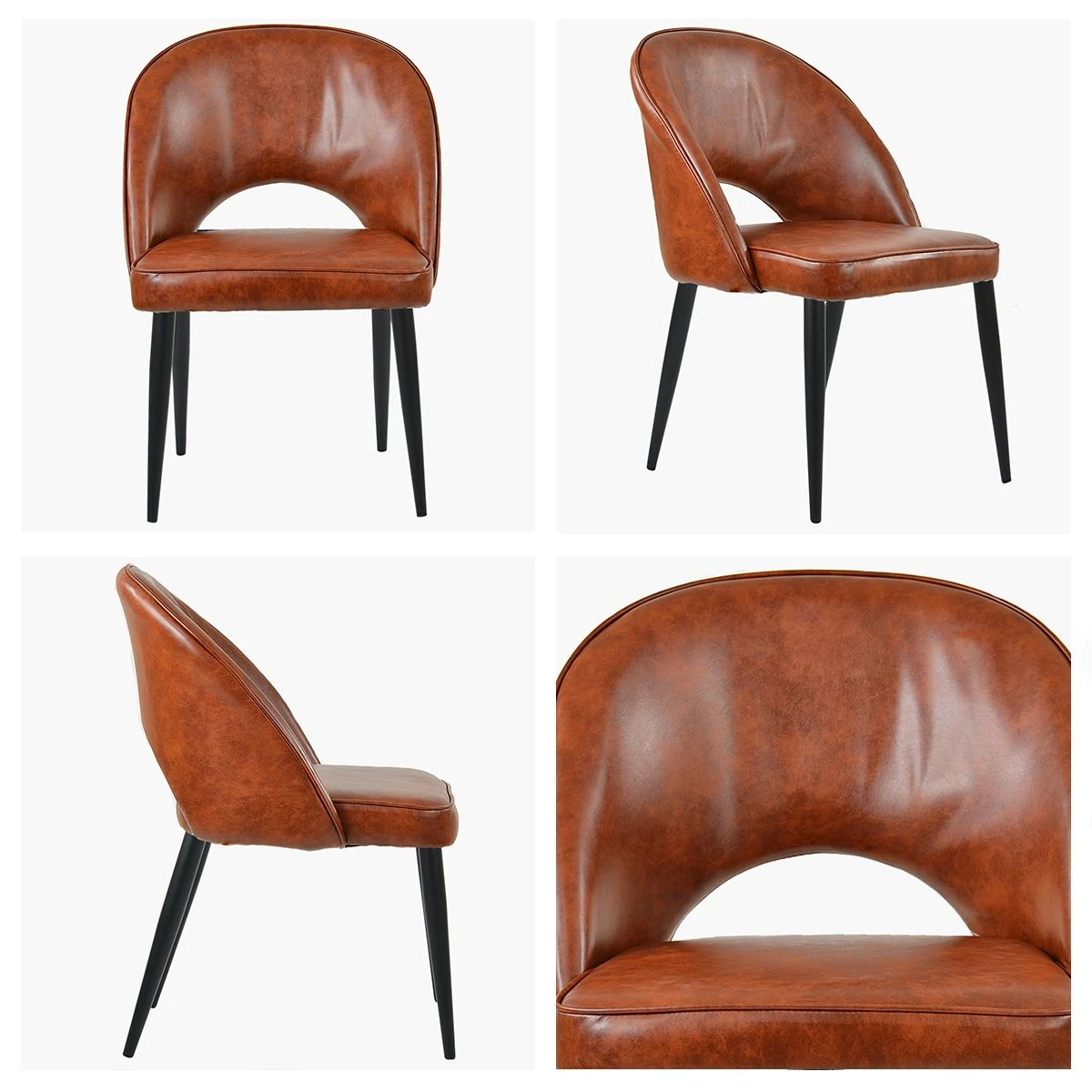 Flair Vintage Brown Leather Dining Chair With Black Legs