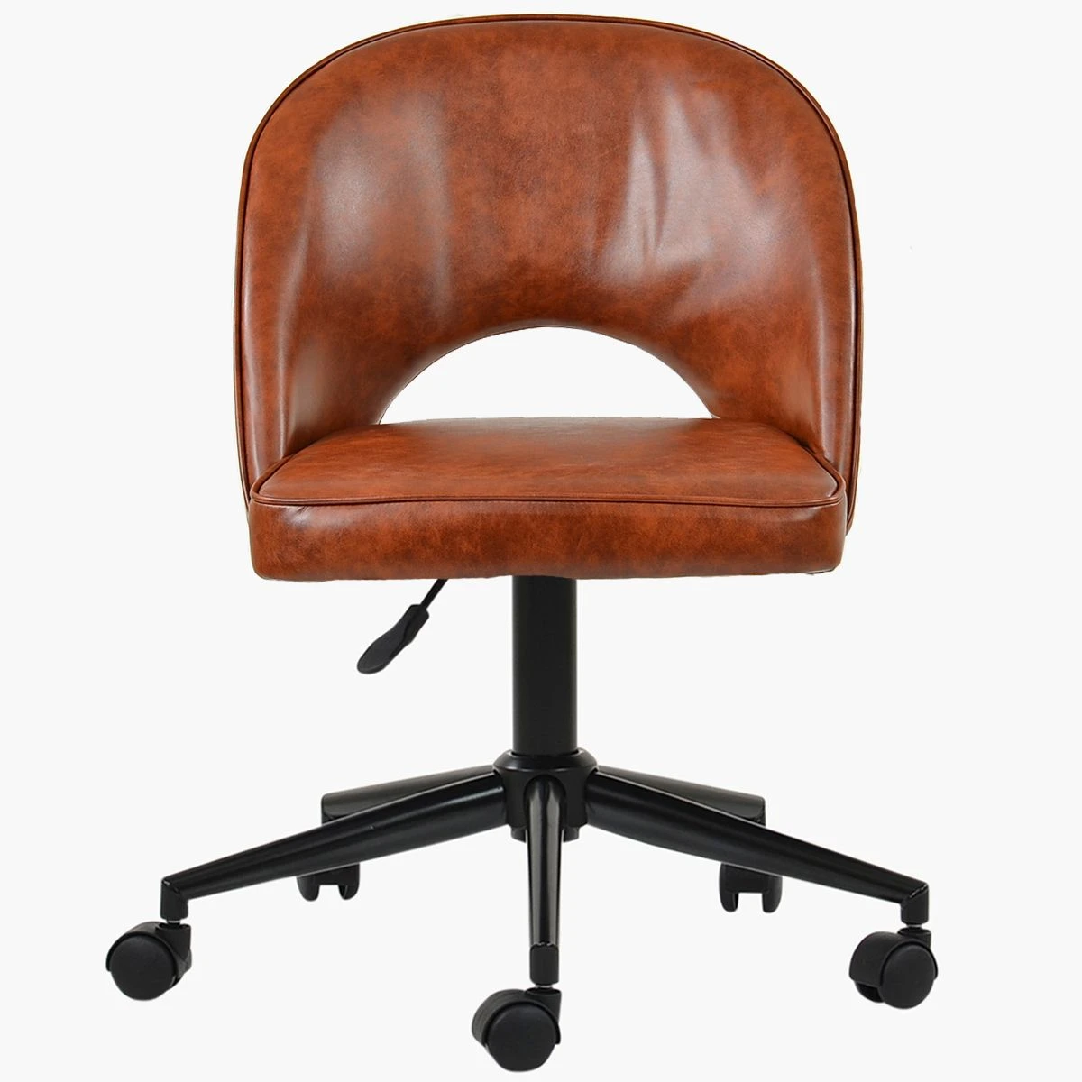 Flair Vintage Brown Leather Swivel Office Chair Black Base - Image 2
