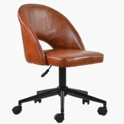 Flair Vintage Brown Leather Swivel Office Chair Black Base -Furniture Specialty Store flair vintage brown black office 2
