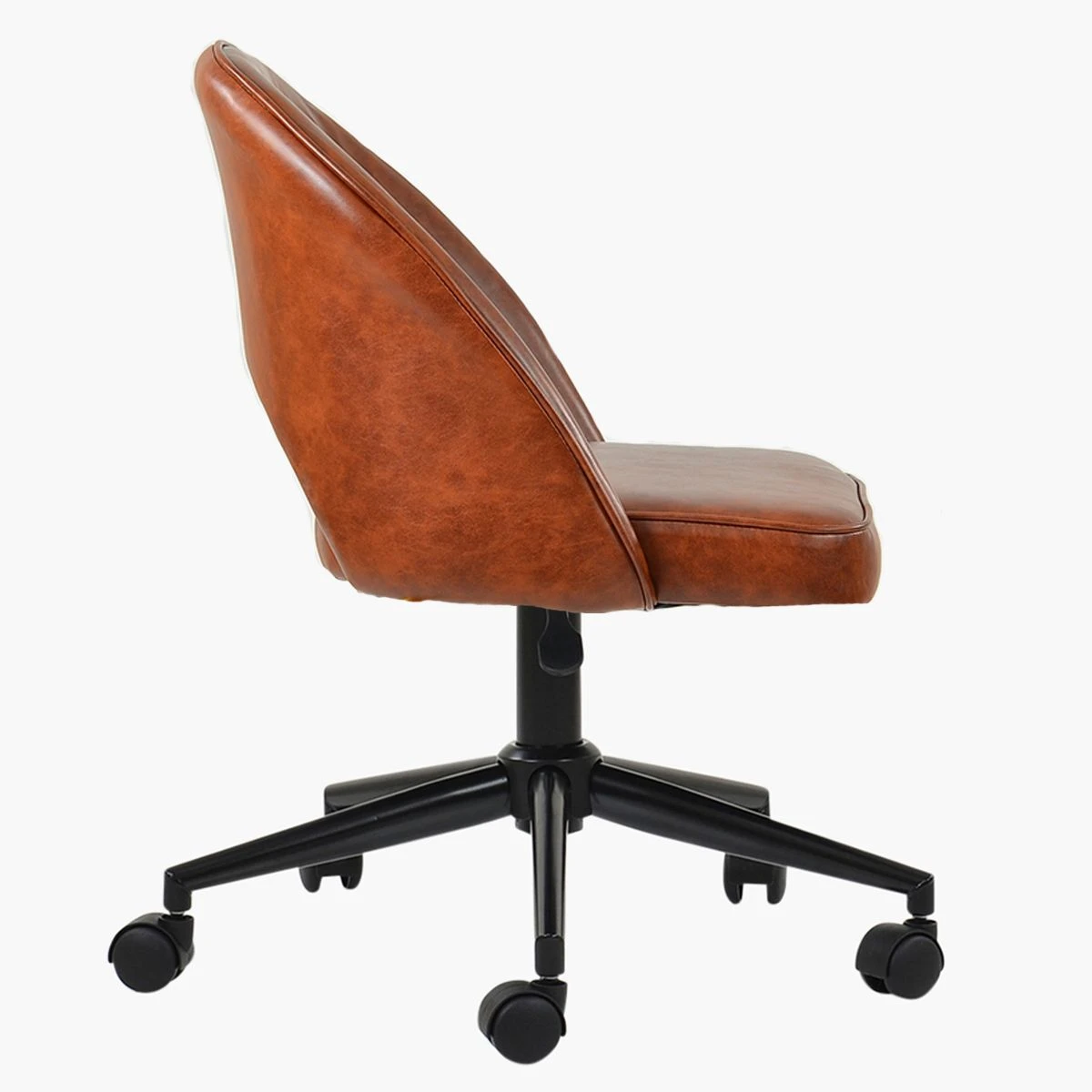 Flair Vintage Brown Leather Swivel Office Chair Black Base - Image 4