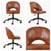 Flair Vintage Brown Leather Swivel Office Chair Black Base