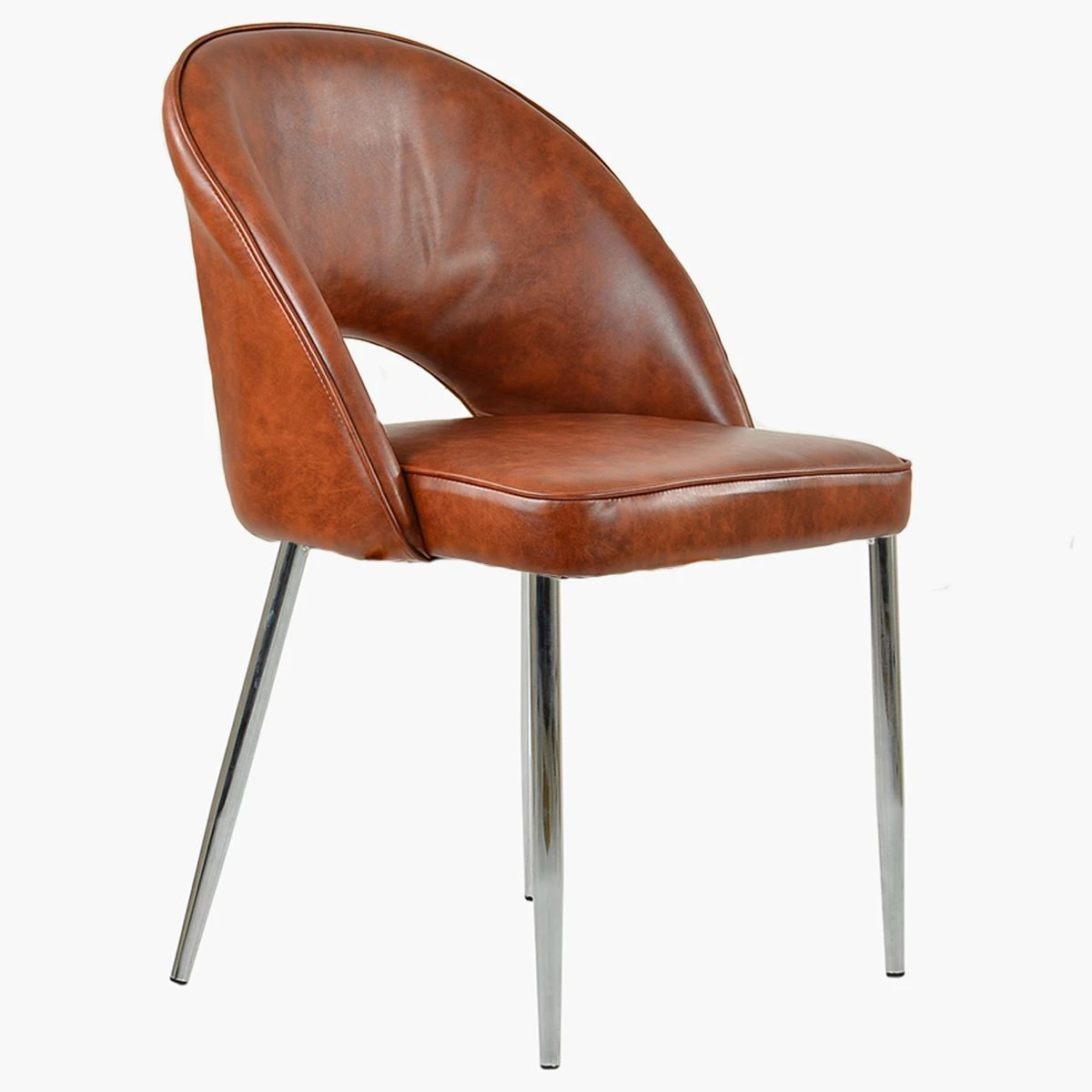 Flair Vintage Brown Leather Dining Chair With Chrome Legs - Image 2