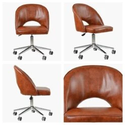 Flair Vintage Brown Leather Swivel Office Chair Chrome Base -Furniture Specialty Store flair vintage brown chrome office white