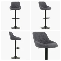 Fleur Grey Fabric Black Base Kitchen Stool
