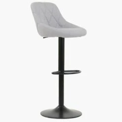 Fleur Light Grey Fabric Black Base Kitchen Stool -Furniture Specialty Store fleur light grey fab 3 min