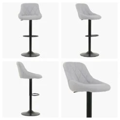 Fleur Light Grey Fabric Black Base Kitchen Stool