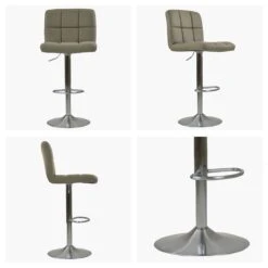 Grid Taupe Faux Leather Brushed Steel Swivel Bar Stool