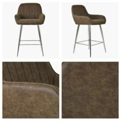 Hamilton Antique Brown Leather Chrome Leg Counter Bar Stool