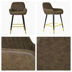 Hamilton Antique Brown Leather Black Gold Leg Counter Bar Stool