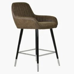 Hamilton Antique Brown Leather Black Silver Leg Counter Bar Stool -Furniture Specialty Store hamilton antique brown silver tip 3