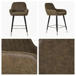 Hamilton Antique Brown Leather Black Silver Leg Counter Bar Stool