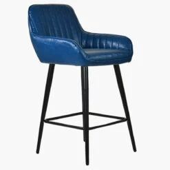 Hamilton Blue Leather Black Leg Counter Bar Stool -Furniture Specialty Store hamilton blue black 3