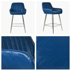 Hamilton Blue Leather Chrome Leg Counter Bar Stool