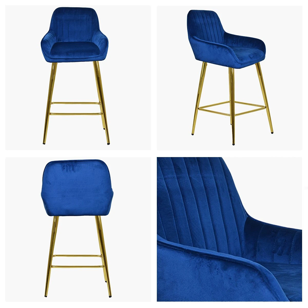 Hamilton Blue Velvet Gold Leg Breakfast Stool 3 Hamilton Blue Velvet Gold Leg Breakfast Stool