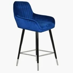 Hamilton Blue Velvet Black Silver Leg Kitchen Stool -Furniture Specialty Store hamilton blue velvet silver tip leg 3