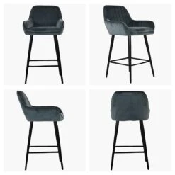 Hamilton Dark Grey Velvet Black Leg Bar Stool