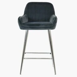 Hamilton Dark Grey Velvet Chrome Leg Kitchen Stool -Furniture Specialty Store hamilton dark grey velvet chrome leg 1 1