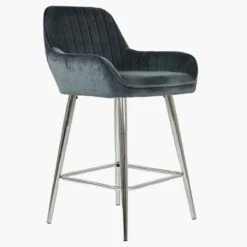 Hamilton Dark Grey Velvet Chrome Leg Kitchen Stool -Furniture Specialty Store hamilton dark grey velvet chrome leg 4 1