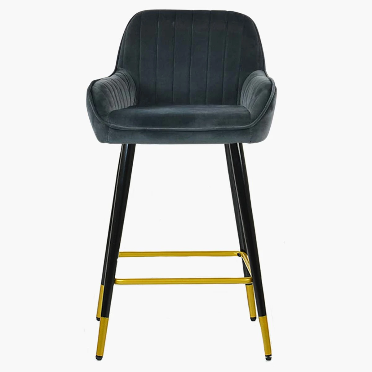 Hamilton Dark Grey Velvet Black Gold Leg Breakfast Stool 4 Hamilton Dark Grey Velvet Black Gold Leg Breakfast Stool - Image 2