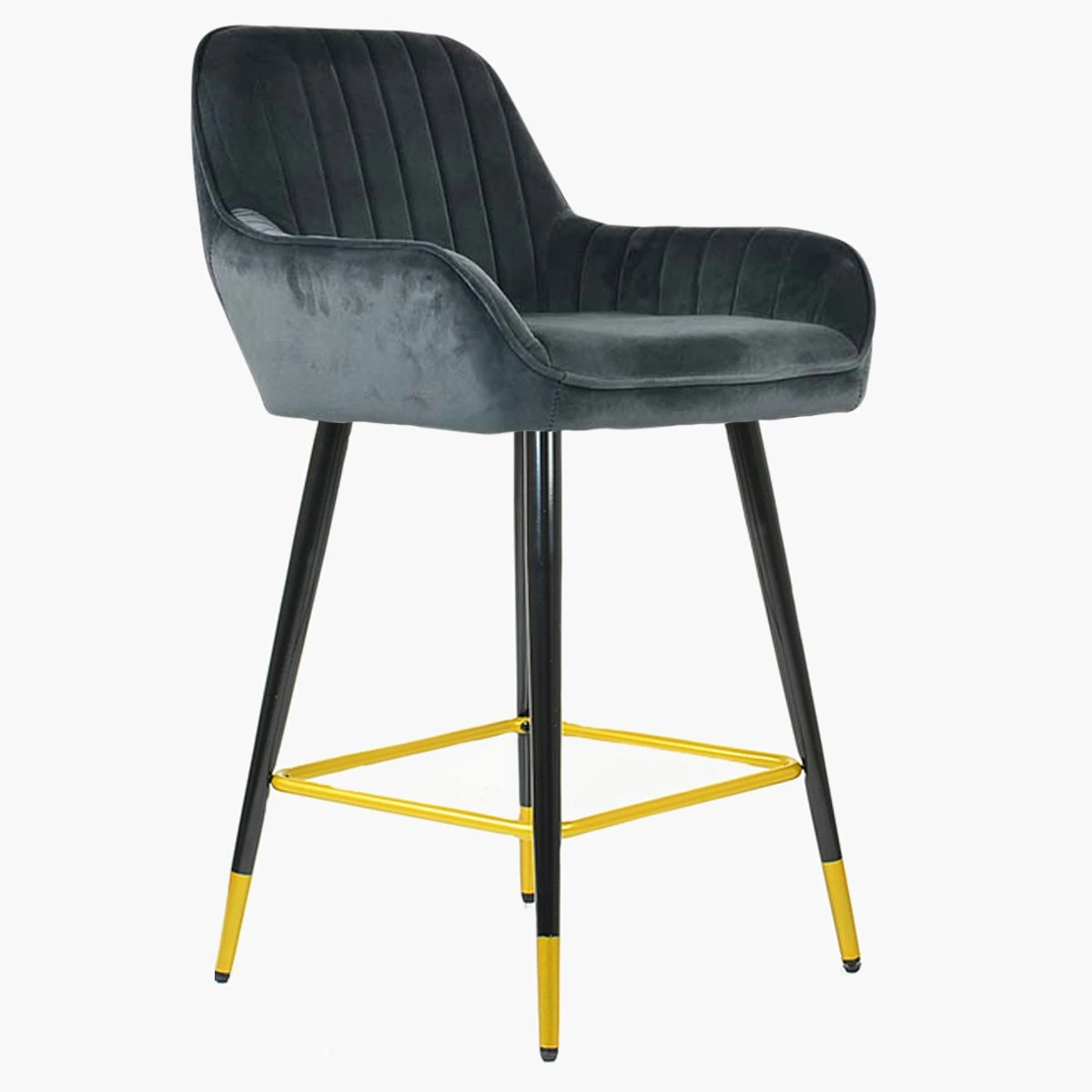 Hamilton Dark Grey Velvet Black Gold Leg Breakfast Stool 7 Hamilton Dark Grey Velvet Black Gold Leg Breakfast Stool - Image 5