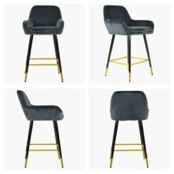 Hamilton Dark Grey Velvet Black Gold Leg Breakfast Stool