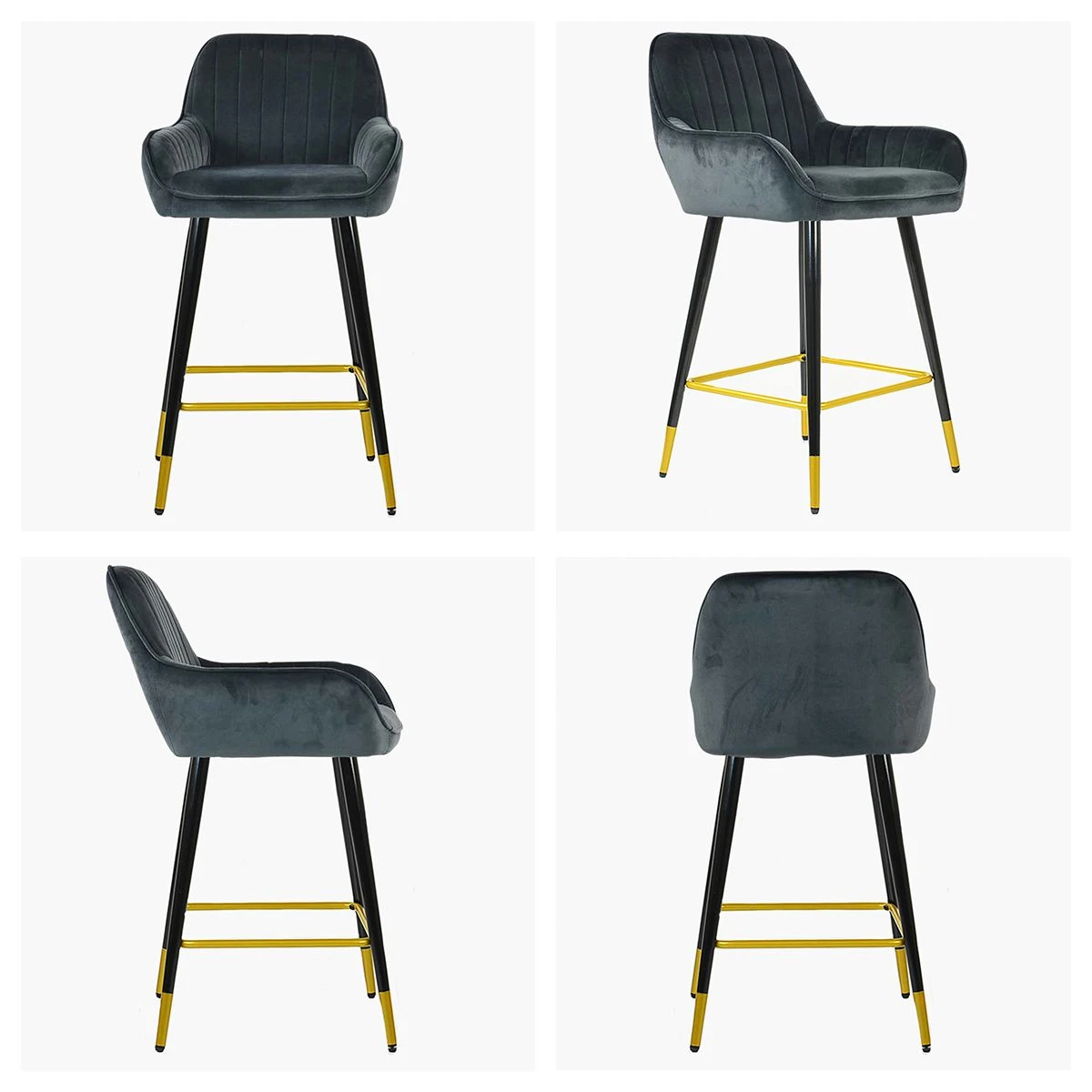 Hamilton Dark Grey Velvet Black Gold Leg Breakfast Stool 3 Hamilton Dark Grey Velvet Black Gold Leg Breakfast Stool