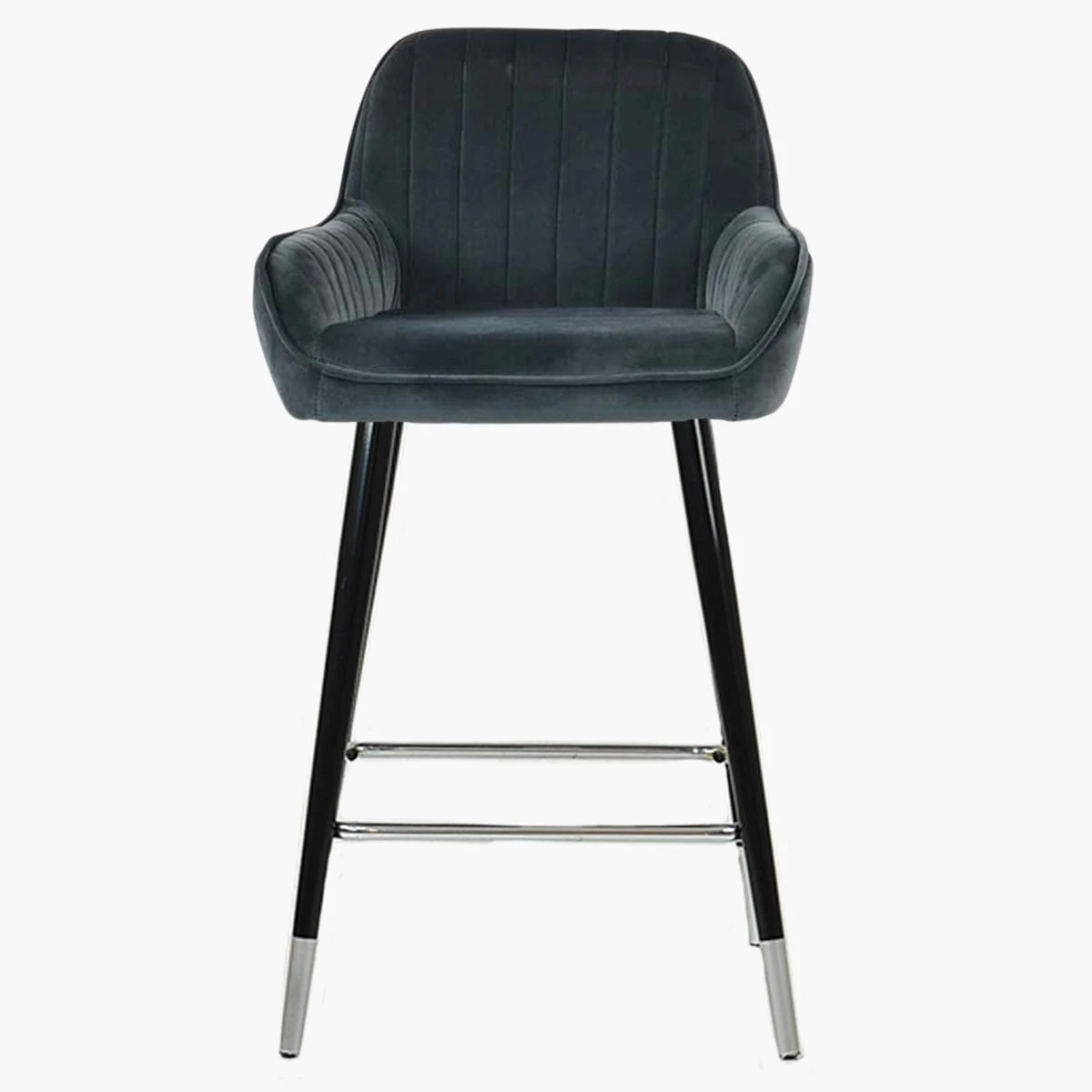 Hamilton Dark Grey Velvet Black Silver Leg Barstool - Image 2