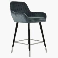 Hamilton Dark Grey Velvet Black Silver Leg Barstool -Furniture Specialty Store hamilton dark grey velvet silver tip 4 1