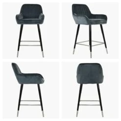 Hamilton Dark Grey Velvet Black Silver Leg Barstool