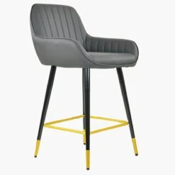 Hamilton Dark Grey Faux Leather Black Gold Leg Bar Stool -Furniture Specialty Store hamilton dark grye pu gold tip 4