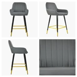 Hamilton Dark Grey Faux Leather Black Gold Leg Bar Stool