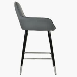 Hamilton Dark Grey Faux Leather Black Silver Leg Bar Stool -Furniture Specialty Store hamilton dark grye pu silver tip 3