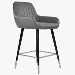 Hamilton Dark Grey Faux Leather Black Silver Leg Bar Stool -Furniture Specialty Store hamilton dark grye pu silver tip 4