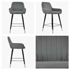 Hamilton Dark Grey Faux Leather Black Silver Leg Bar Stool