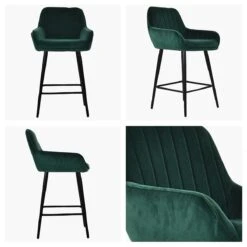 Hamilton Green Velvet Black Leg Bar Stool