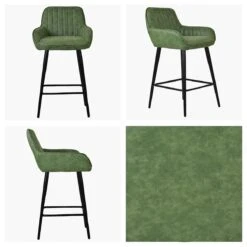 Hamilton Vintage Green Leather Black Leg Counter Bar Stool