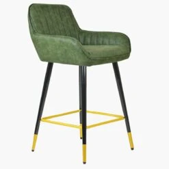 Hamilton Vintage Green Leather Black Gold Leg Counter Bar Stool -Furniture Specialty Store hamilton green pu gold tip 3