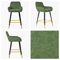 Hamilton Vintage Green Leather Black Gold Leg Counter Bar Stool