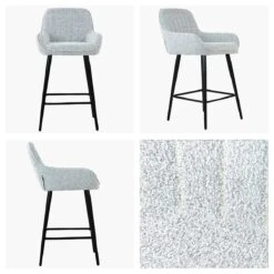 Hamilton Grey Boucle Black Leg Kitchen Stool
