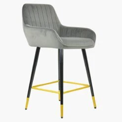 Hamilton Grey Velvet Black Gold Leg Bar Stool -Furniture Specialty Store hamilton light grey velvet gold tip 3 1