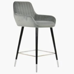 Hamilton Grey Velvet Black Silver Leg Kitchen Stool -Furniture Specialty Store hamilton light grey velvet silver tip 2