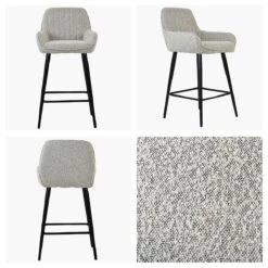 Hamilton Stone Grey Boucle Black Leg Bar Stool