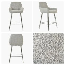 Hamilton Stone Grey Boucle Chrome Leg Kitchen Stool