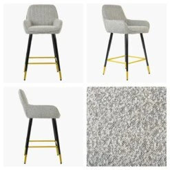 Hamilton Stone Grey Boucle Black Gold Leg Bar Stool