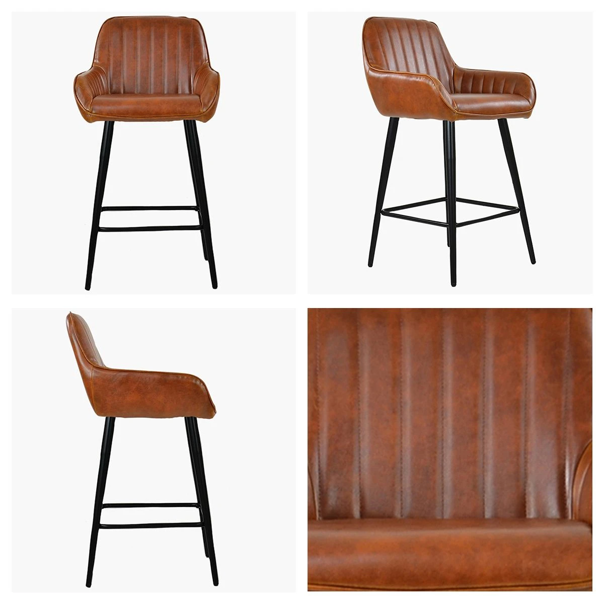 Hamilton Vintage Brown Faux Leather Black Leg Bar Stool